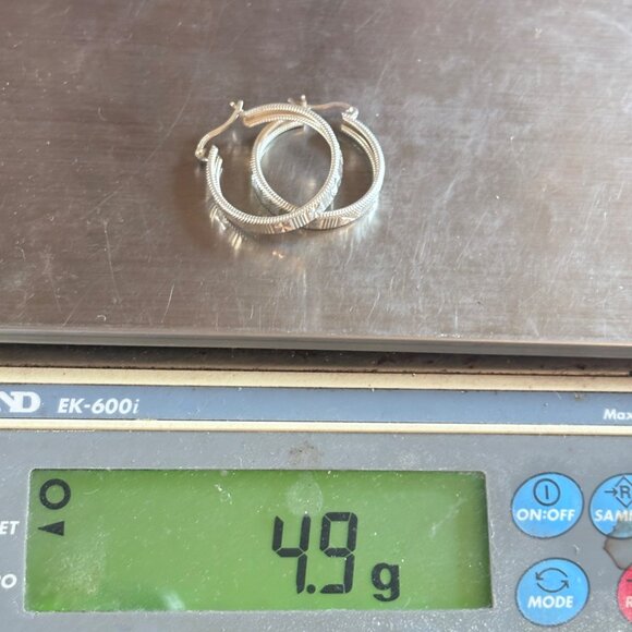 VTG Sterling Silver 925 Textured Hoop Earrings Hinged Posts Size 1.25" Length - Picture 8 of 8